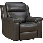 Leon Power Recliner with Power Head Rest, Lumbar, Heat & Massage in Gray Top Grain Leather